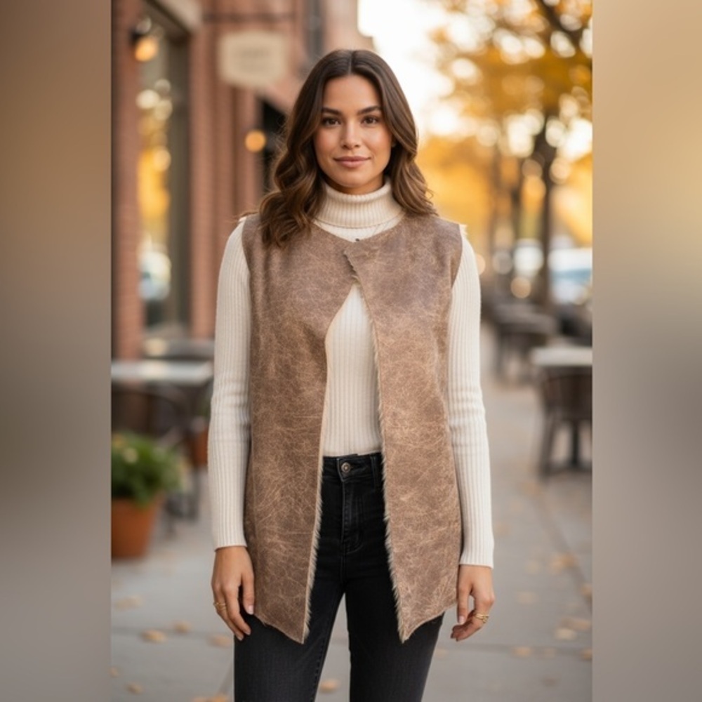 Dylan Los Angeles Faux Fur Vest M Brown Plush Shearling Lined Boho Luxe